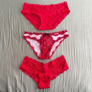 3 x Victoria's Secret Luxe Red Lace Panties Dream Angels Cheeky Satin Bow